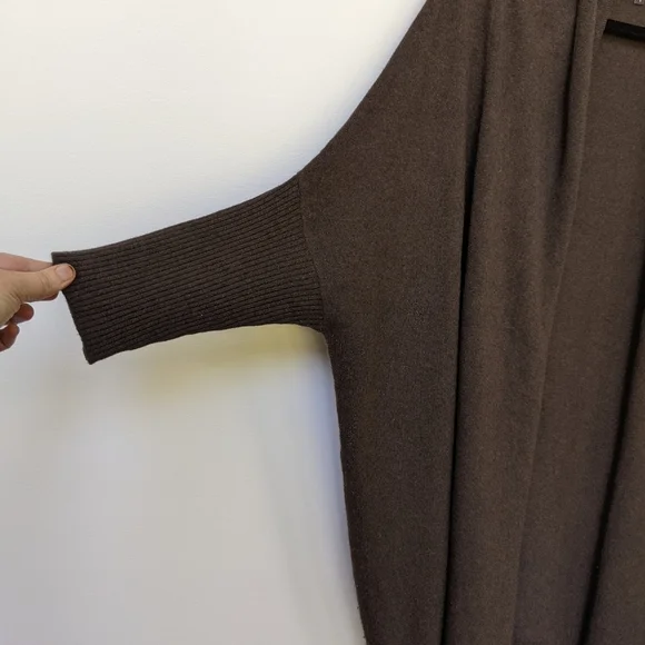 Cashmere Dolman Sleeve Chocolate Brown Long Line Open Front Cardigan - Picture 2 of 5